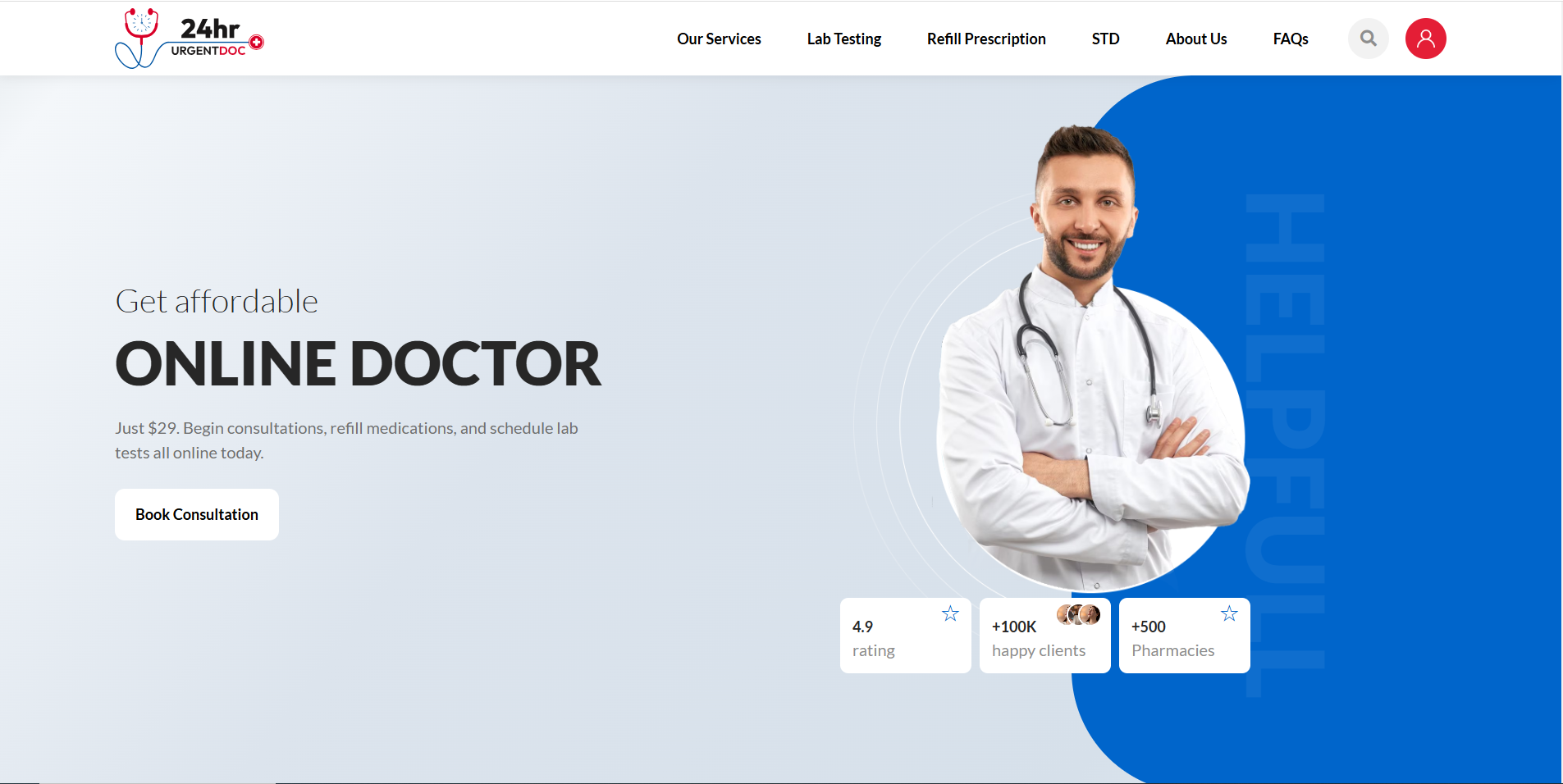 The picture 24hrurgentdoc.com shows when its homepage is shared